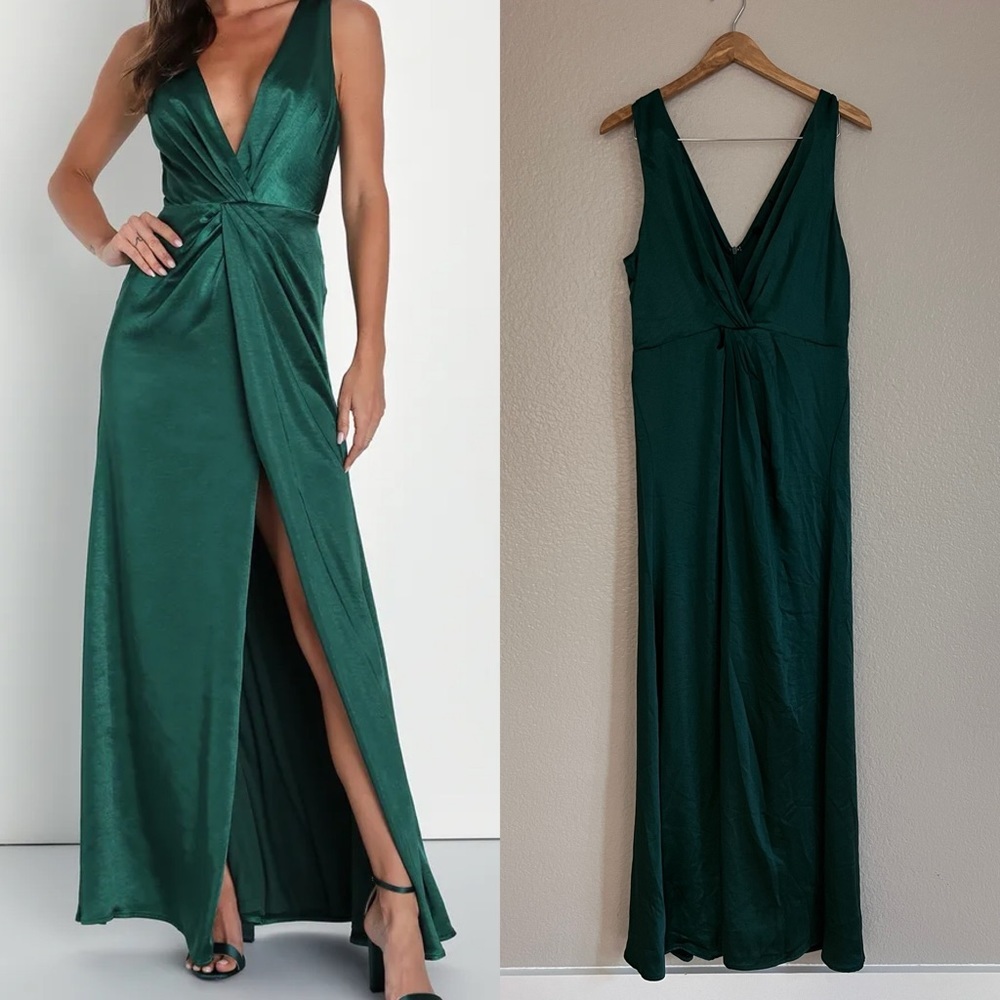 Emerald Satin Sleeveless Pleated Maxi Dress XL